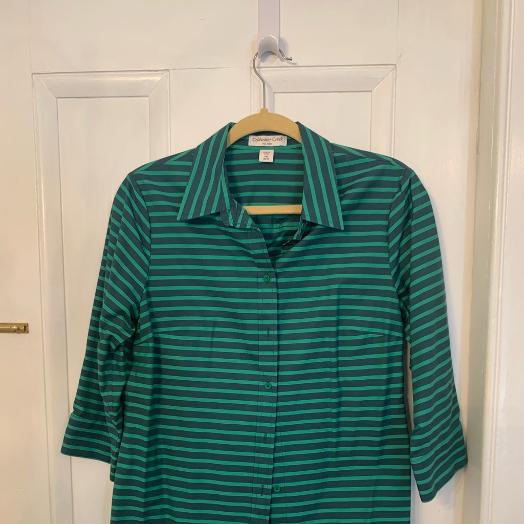 Ccldwater Creek Blue And Green No Wrinkle Cotton Blouse